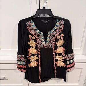 Like New! Embroidered Black Blouse - Small